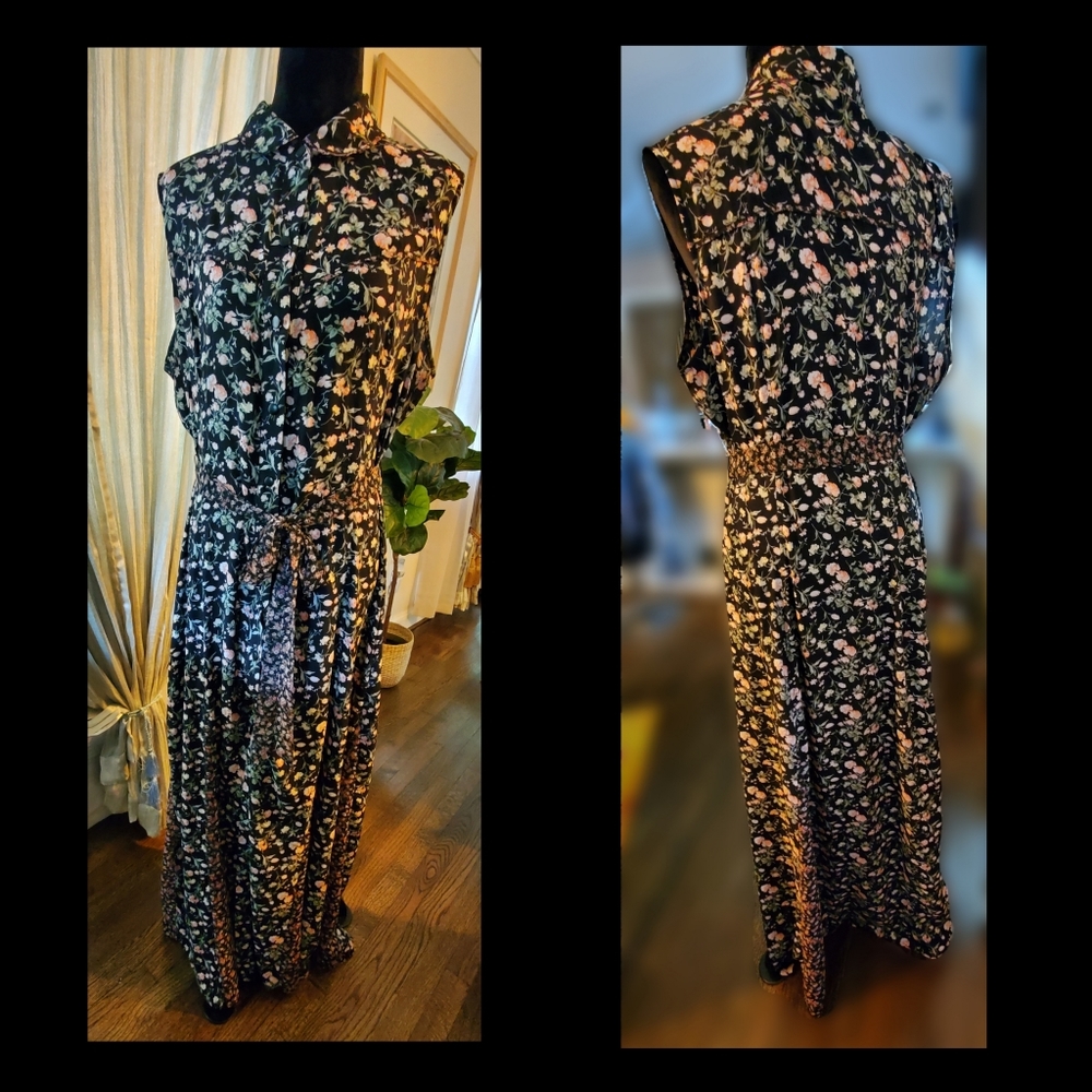 Floral Sleeveless button down maxi dress